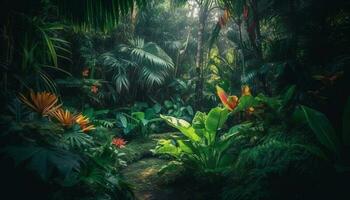 Tranquil scene in tropical rainforest, nature beauty generated by AI photo