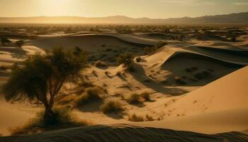 tranquilo amanecer terminado majestuoso arena dunas en África generado por ai foto