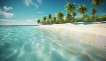 A tranquil scene of palm trees and waves generated by AI photo