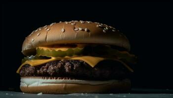 Grilled beef burger with cheddar, tomato, and fries generated by AI photo