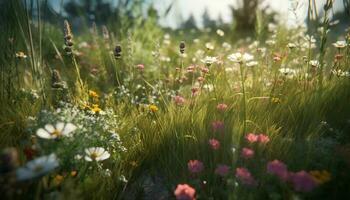 un vibrante prado de flores silvestres en verano generado por ai foto