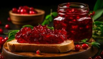Rustic table adorned with fresh gourmet snacks generated by AI photo