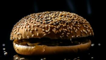 Grilled sesame beef burger, fresh and gourmet generated by AI photo