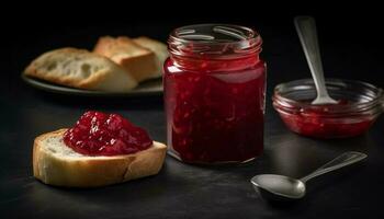 A rustic table spread with gourmet refreshments generated by AI photo