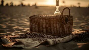 verano picnic vino, alimento, relajación, naturaleza belleza generado por ai foto