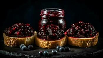 Rustic homemade cheesecake with fresh berry preserves generated by AI photo