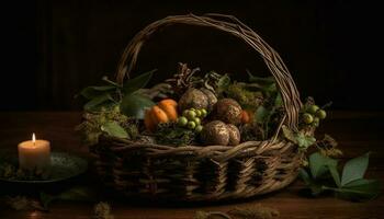 Autumn still life Fresh fruit, rustic decoration, healthy eating generated by AI photo