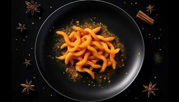 Star shaped dessert plate decorated with anise spice generated by AI photo