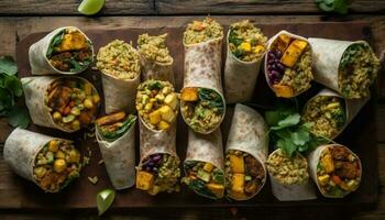 recién hecho taco con carne de res, guacamole, y cilantro generado por ai foto