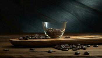 A rustic coffee table with fresh organic beans generated by AI photo