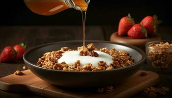 A homemade granola bowl with fresh berries generated by AI photo