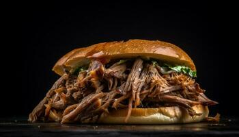 Grilled pulled pork sandwich, coleslaw, and fries generated by AI photo