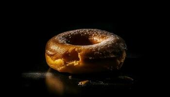 Freshly baked donut with chocolate icing indulgence generated by AI photo
