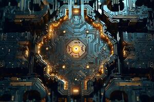 Electronic computer hardware technology texture with circuit board background and motherboard digital chip. illustration. photo