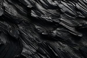 Abstract texture of black charcoal and burnt wood. Generative AI illustration. photo