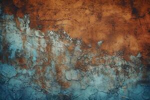 Texture of old rustic wall covered with blue stucco and peeling paint. Abstract background for design. illustration. photo
