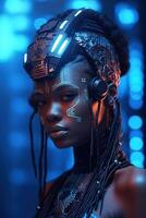 Illustration of a cyborg woman and Ai technology background , AI Generated photo