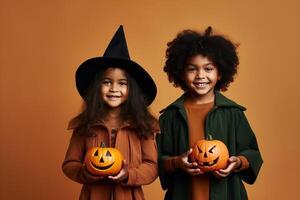 An illustration of children wearing a halloween costume , AI Generated photo