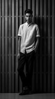 An illustration of a fashion portrait of a man combined with abstract art., photo