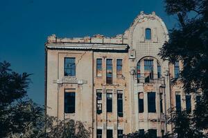 Ruined walls and windows old architecture photo. photo