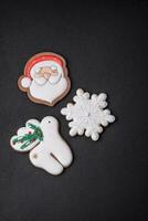 Beautiful Christmas or New Year colorful homemade gingerbread cookies photo