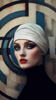 An illustration of a fashion portrait of a woman combined with abstract art., AI Generated photo