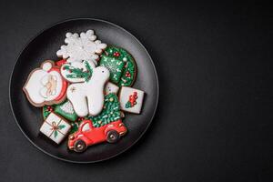 Beautiful Christmas or New Year colorful homemade gingerbread cookies photo