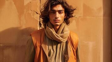 An illustration of a fashion portrait of a man combined with abstract art., photo