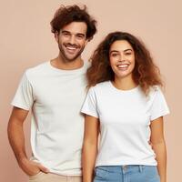 Illustration of a fashion portrait with plain t-shirt mockup, AI Generated photo