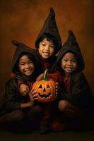 An illustration of children wearing a halloween costume , AI Generated photo