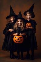 An illustration of children wearing a halloween costume , AI Generated photo