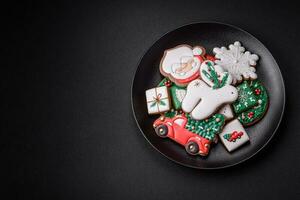 Beautiful Christmas or New Year colorful homemade gingerbread cookies photo