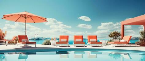 Hotel summer pool. Illustration AI Generative photo