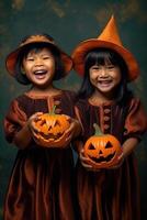 An illustration of children wearing a halloween costume , AI Generated photo