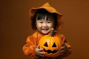 An illustration of children wearing a halloween costume , AI Generated photo