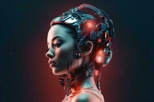Illustration of a cyborg woman and Ai technology background , AI Generated photo