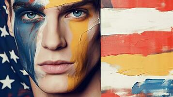 An illustration of a fashion portrait of a man combined with abstract art., AI Generated photo