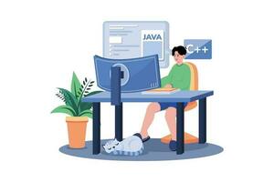 Engineer IT Specialist Programmer Man Work At Home vector