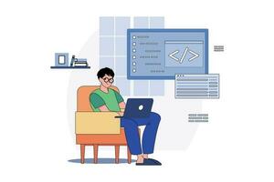 Engineer IT Specialist Programmer Man Work At Home vector