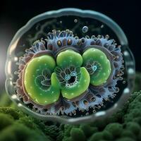 el concepto, simulado 3d ilustración de el célula membrana de bacterias células en aguas residuales muestras ilustración para médico, ciencia, biología, bioquímica, y científico investigación. generativo ai. foto
