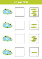 Cut and paste cute crocodiles according to the numbers on water ponds. vector