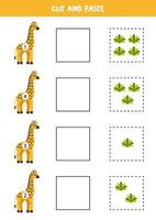 Cut and paste green bushes according to the numbers on giraffes. vector