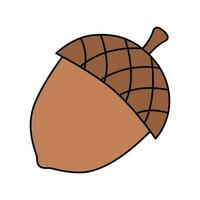 Retro groovy acorn. Oak tree fruit in simple style. Cartoon isolated vector illustration