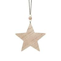 Hanging brown wooden star. Christmas ornament isolated on a white background. Stock photography. photo