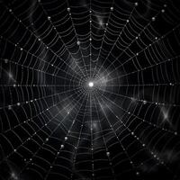 Spider web with water drops on dark background. Generative AI. photo