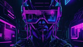 cyber futuristic robot neon style illustration photo