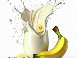 milk or yogurt splash with bananas isolated on white background 3d render photo