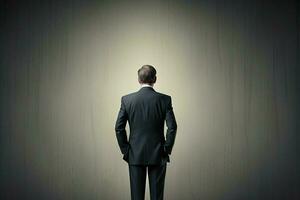 Businessman in a suit captured from behind. Leader style makes important decisions photo