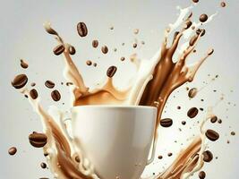 Coffee milk splash with Coffee Bean falling, 3d render photo