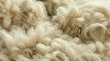 close up of white raw sheep wool texture photo